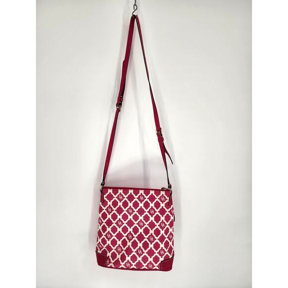 Dooney & Bourke Pink & White Geo Print Canvas Crossbody - Picture 3 of 16
